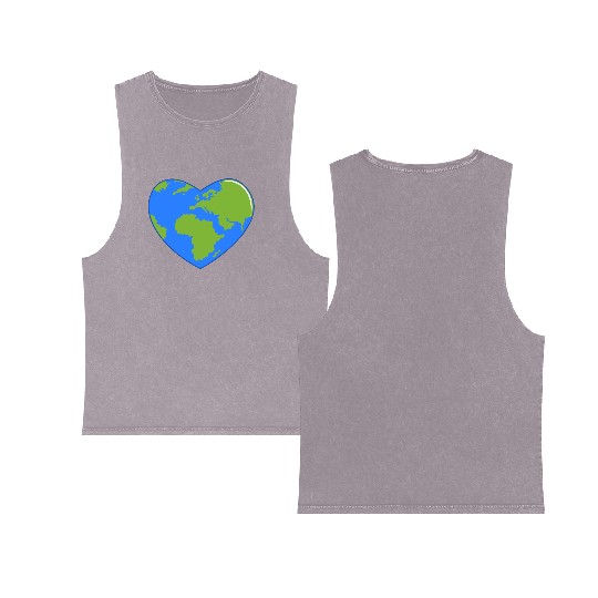 Earth Day World Map as Love Heart Double Sided Mineral Wash Tank Tops