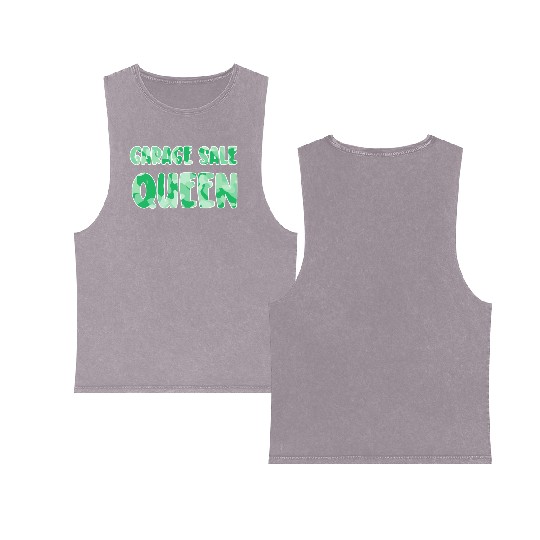 Garage Sale Queen green camo Double Sided Mineral Wash Tank Tops