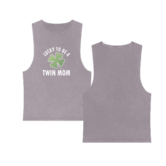 Lucky To Be A Twin Mom Saint Patric Day Double Sided Mineral Wash Tank Tops