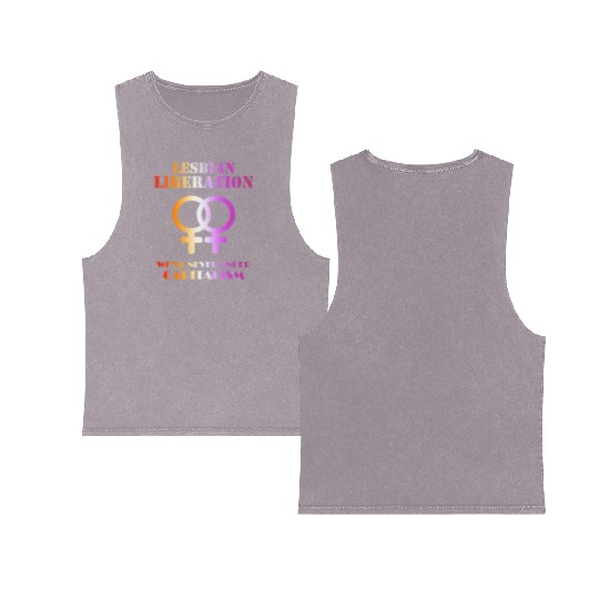 Lesbian liberation we'll never under capitalism Double Sided Mineral Wash Tank Tops