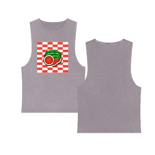 Watermelon on Watermelon Pink Background Double Sided Mineral Wash Tank Tops