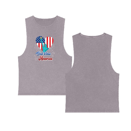 God Bless America Independence Day 4th July USA Double Sided Mineral Wash Tank Tops