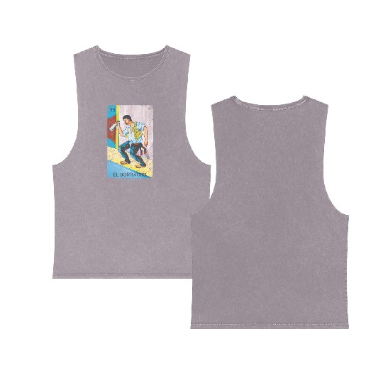 Loteria El Borracho Colorful Tarot Card Double Sided Mineral Wash Tank Tops
