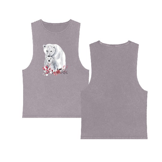 Mama Polar Bear And Baby Cub For And Double Sided Mineral Wash Tank Tops
