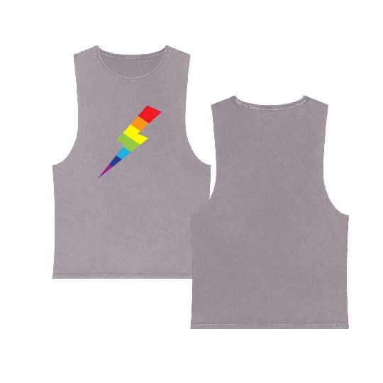 Awesome Rainbow Lightning Bolt Print Double Sided Mineral Wash Tank Tops
