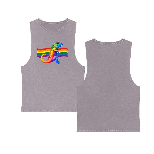 Gay Pride Gecko Double Sided Mineral Wash Tank Tops