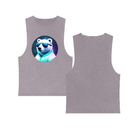 Cool polar bear with sunglasses Double Sided Mineral Wash Tank Tops