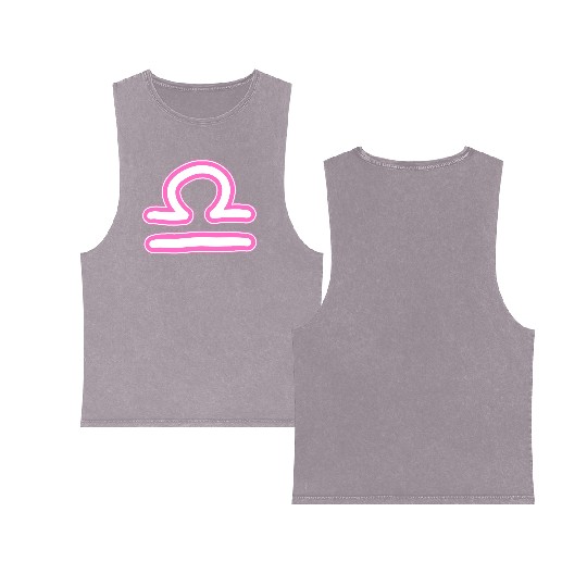 Libra Zodiac Sign Neon Pink Double Sided Mineral Wash Tank Tops
