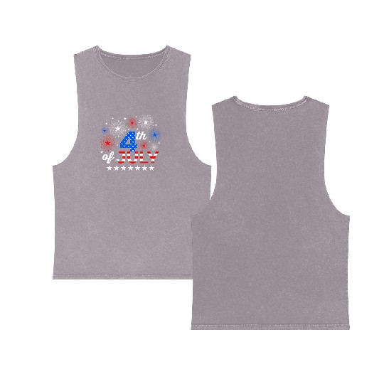 4th July Independence Day Independent America Double Sided Mineral Wash Tank Tops