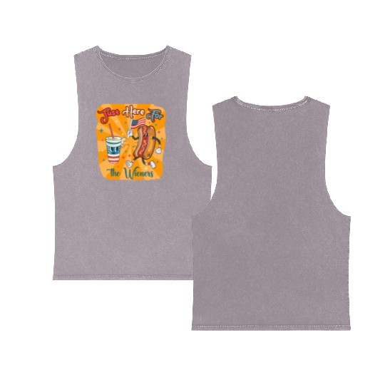 I'm Just Here For The Wieners Cartoon Hot Dog 4Th Double Sided Mineral Wash Tank Tops