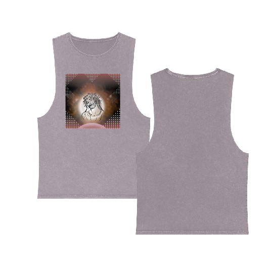 Sacred Jesus with Crown of Thorns Illustration Double Sided Mineral Wash Tank Tops