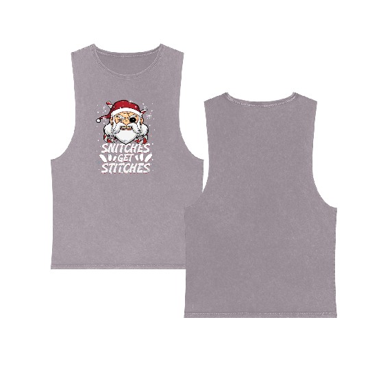 Snitches Get Stitches Santa Hat Funny Santa Pirate Double Sided Mineral Wash Tank Tops