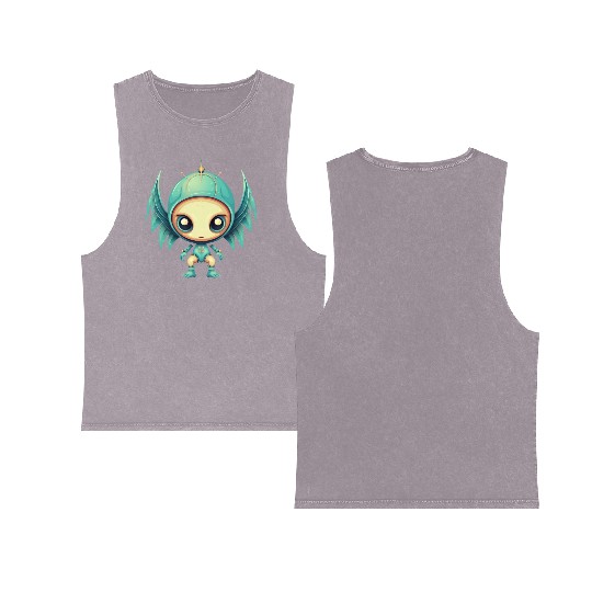 Alien Angel Wings Cyborg - Futuristic Design Double Sided Mineral Wash Tank Tops