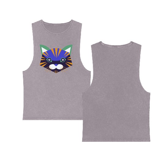 Colorful Cat Face Double Sided Mineral Wash Tank Tops