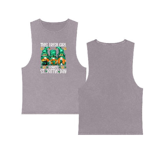 Three Gnomes Holding Shamrock This Loves St Pattys Double Sided Mineral Wash Tank Tops