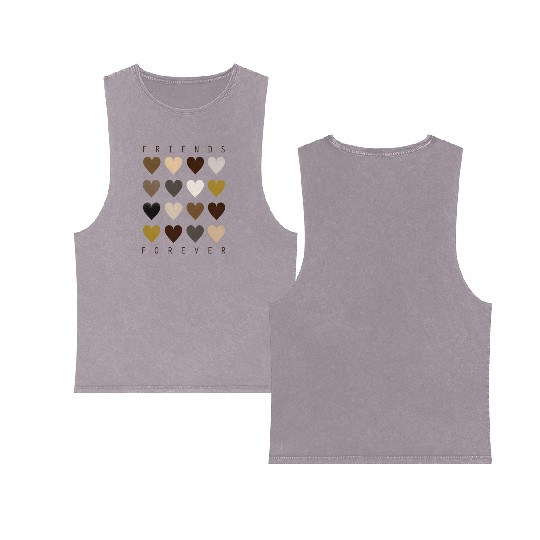 Cute Friends Forever Watercolor Patterned Hearts Double Sided Mineral Wash Tank Tops