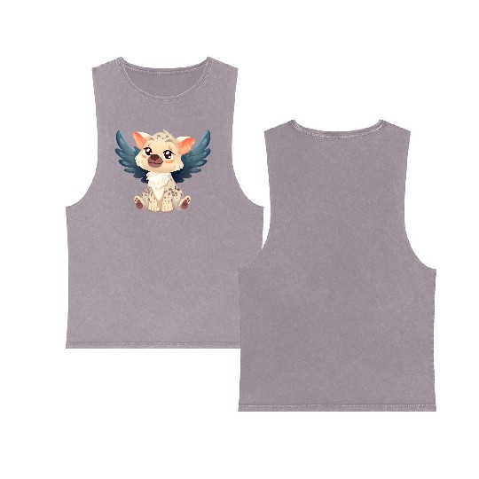 Kawaii Hyena Angel - Sweet Flight through the Double Sided Mineral Wash Tank Tops