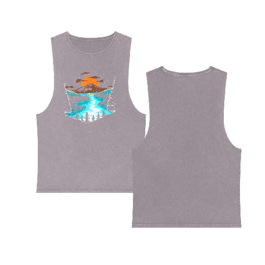 Wildlife Mountain River Outdoor Nature Full Moon Double Sided Mineral Wash Tank Tops