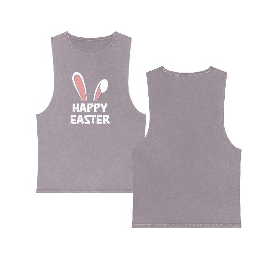 Happy Easter Bunny Rabbit Ears Double Sided Mineral Wash Tank Tops