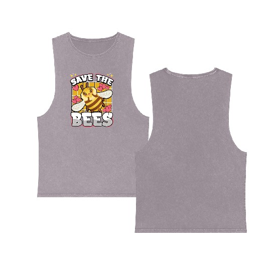 Save The Bees Cute Bumblebee Double Sided Mineral Wash Tank Tops