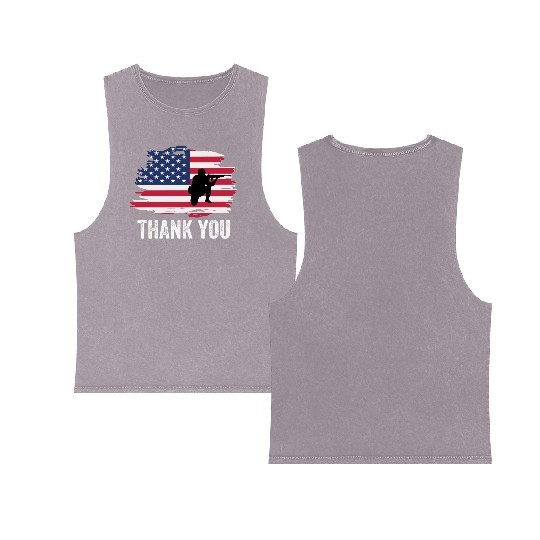 Thank You Us Flag Memorial Day Double Sided Mineral Wash Tank Tops