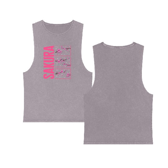 Cherry Blossom Double Sided Mineral Wash Tank Tops, Sakura Kawaii Pop Culture