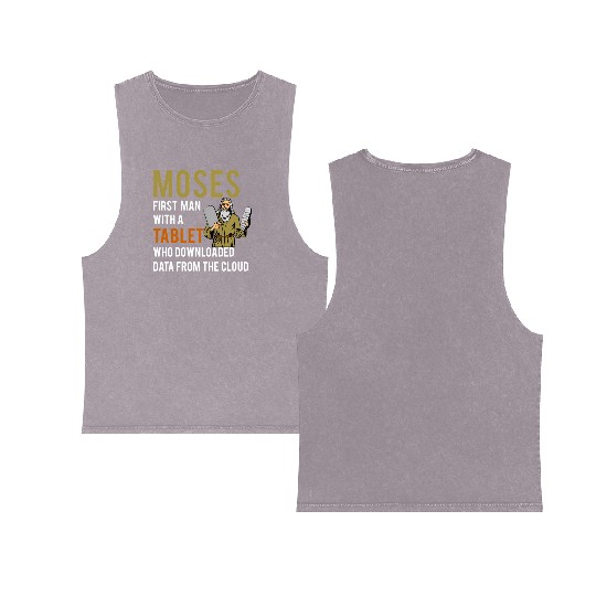 Jewish Passover Moses Tablet Data Cloud Computing Double Sided Mineral Wash Tank Tops