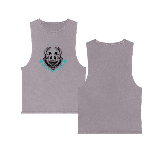 Panda tattoo with bamboo Double Sided Mineral Wash Tank Tops
