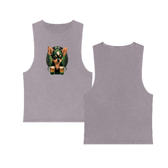 Chihuahua | St. Saint Patricks Day Beer Shamrock Double Sided Mineral Wash Tank Tops