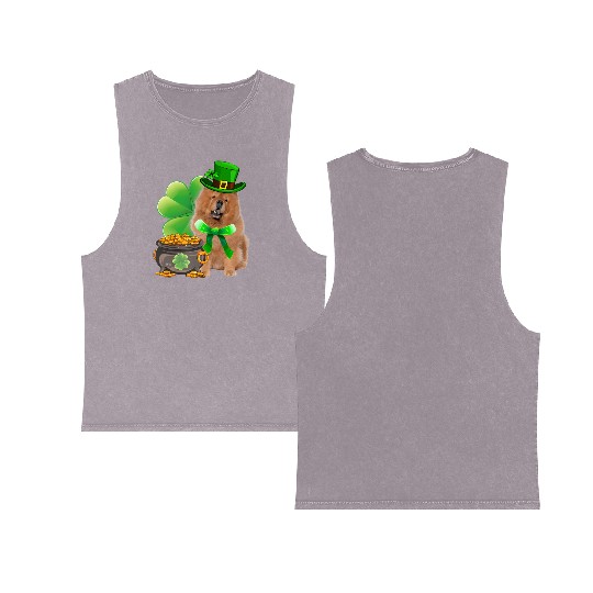 Chow Chow Dog Shamrock Irish Saint St Patrick Day Double Sided Mineral Wash Tank Tops