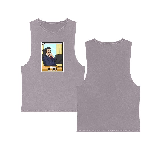 El Jefe The Boss Card Mecan Lottery The Chief Double Sided Mineral Wash Tank Tops
