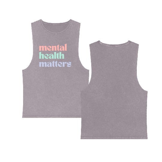 Mental Health Matters | Retro Quote Pastel Rainbow Double Sided Mineral Wash Tank Tops