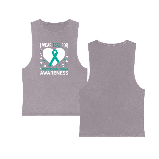 I Wear Teal For Support Pcos Awareness Double Sided Mineral Wash Tank Tops