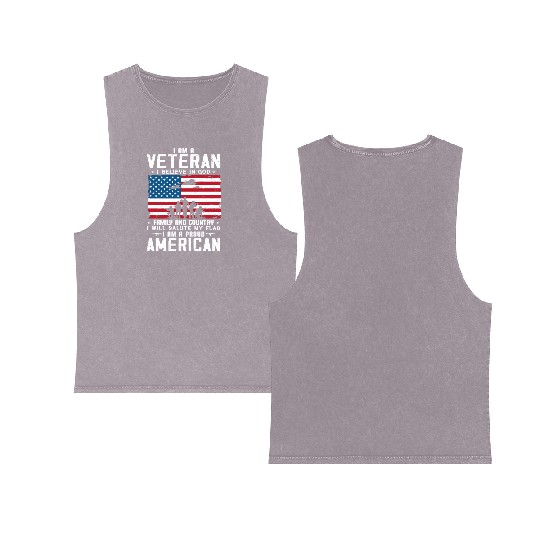 I Am A Proud American Veteran Double Sided Mineral Wash Tank Tops