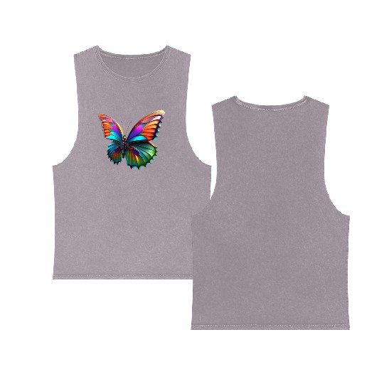 colorful flying butterfly 3d Multicolored wings Double Sided Mineral Wash Tank Tops