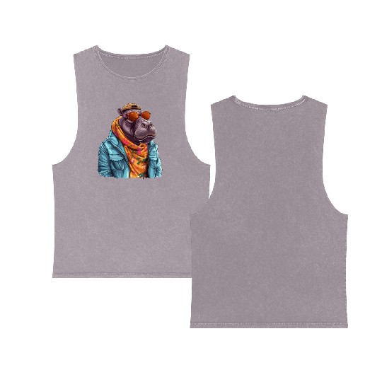 Graffiti Hippo. Heavyweight Strength. Double Sided Mineral Wash Tank Tops