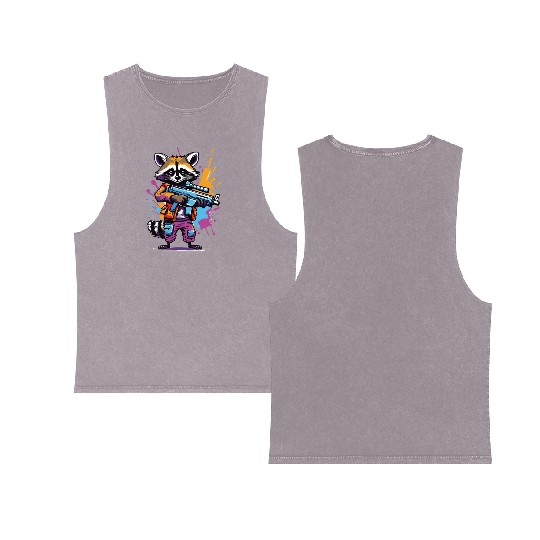 Raccoon with laser gun Double Sided Mineral Wash Tank Tops