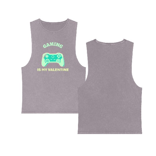 Gaming Is My Valentine Light Green Double Sided Mineral Wash Tank Tops