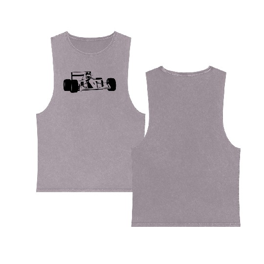 Race Car Silhouette Black And White Double Sided Mineral Wash Tank Tops