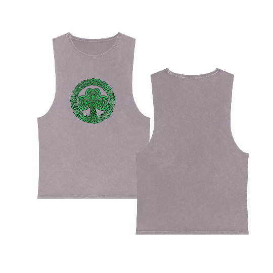 Irish Celtic Knot Shamrock Clover Double Sided Mineral Wash Tank Tops