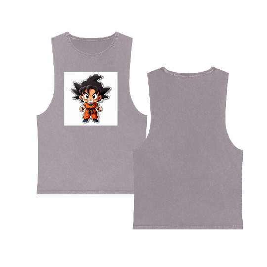 Goku Sticker Happy Bold Colors art toy style Double Sided Mineral Wash Tank Tops