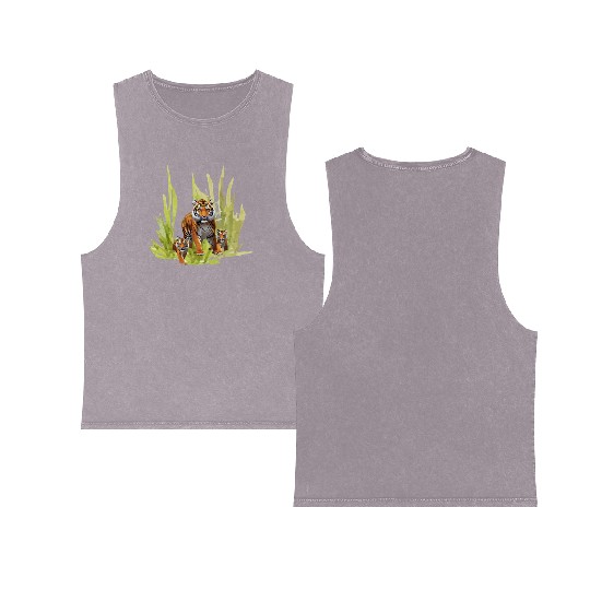 Wildlife Endangered Tiger Cubs Double Sided Mineral Wash Tank Tops