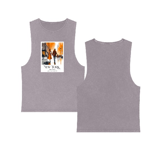 Watercolor painting loving couple in New York City Double Sided Mineral Wash Tank Tops