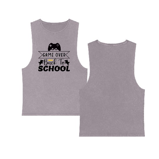 Game over back to school Double Sided Mineral Wash Tank Tops