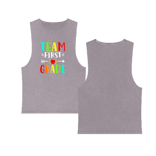 Team First Grade Student Teacher Team Funny Back Double Sided Mineral Wash Tank Tops
