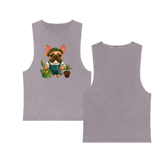 Frenchie The Gardener Drawing Double Sided Mineral Wash Tank Tops