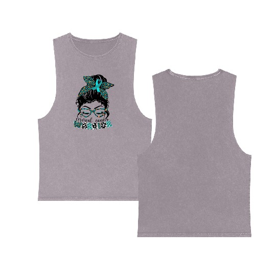 Cervical Cancer Warrior Messy Bun Girl Design Double Sided Mineral Wash Tank Tops