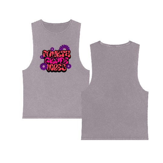 Fourth Grade Vibes for School Guys Neon Colors Flo Double Sided Mineral Wash Tank Tops