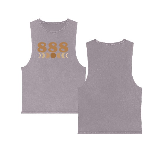 Moon Cycle Brown Angel Numbers 888 Double Sided Mineral Wash Tank Tops