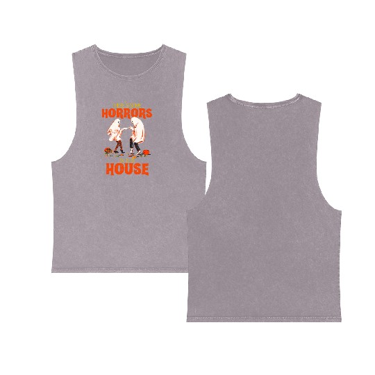 There's Some Horrors In This House Funny Halloween Double Sided Mineral Wash Tank Tops